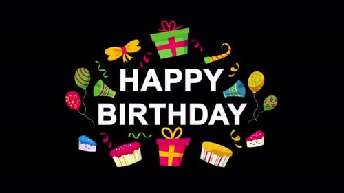 Happy Birthday Flat Design Animation with Party Elements