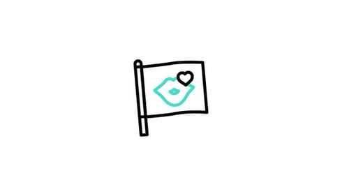 Animated Hand-Drawn Flag with Lips and Heart Icon