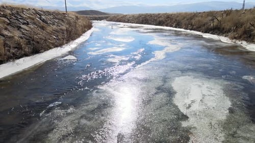 aerial frozen river winter