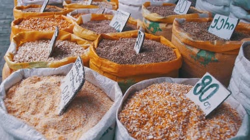 Grain In Sacks On The Market In Georgia