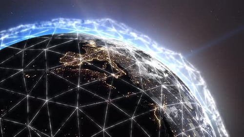 Futuristic Global Data Network Over Spinning Earth Animation