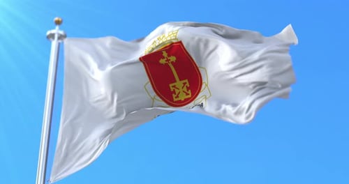 Realistic Waving White Flag with Red Heraldic Emblem