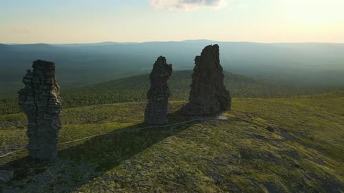 Aerial Weathered Stone Pillars on the Manpupuner Plateau