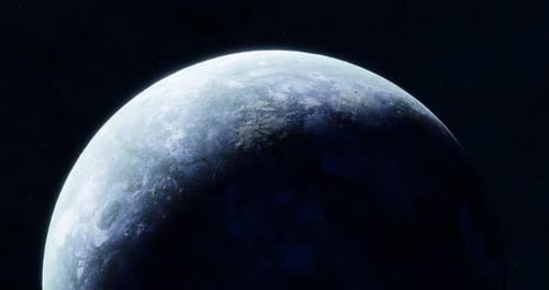 Sun Light Slowly Covers A Rotating Cold Blue Rocky Planet