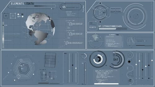 Pantalla animada de alta tecnología con análisis de datos globales
