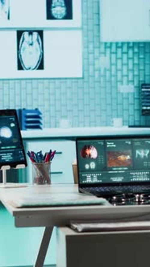 Vertical Video Empty Cabinet at the Clinic Features Modern Medical Tools and Gadgets