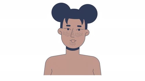 Animación de dibujos animados de puntos negros faciales de mujer negra