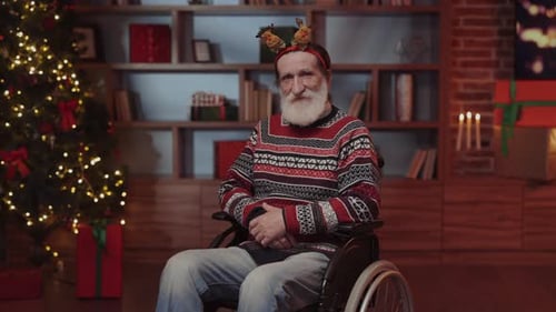 Senior Man in Wheelchair at Christmas Time