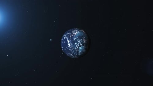 Realistic Earth Globe Rotating in Dark Space Background