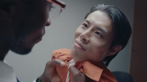 Sneaky Asian Gangster Being Interrogated by Furious Cop