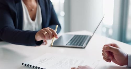 Business hands, legal documents and signature for contract agreement, hiring deal