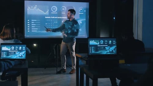 Business Presentation with Charts and Data in Office