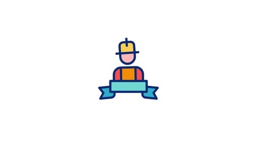 Animated Worker Character with Wiggling Banner Icon