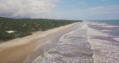 Overview Of The Tropical Island in Bahia With Beautiful Waves Splashing To The Island, Green Trees A
