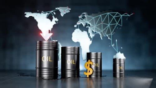 Global Oil Price Decline Animation with World Map and Arrows
