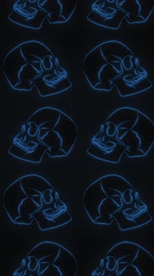 Animated Neon Blue Skull Pattern Vertical Background