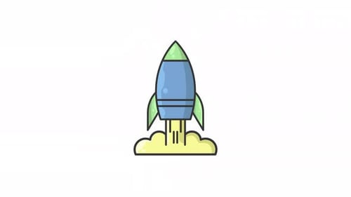 Animated Flat Design Rocket Launch Icon Loop