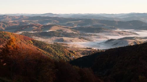 Timelapse of Beautiful Hill and Mountains at Sunrise in Autumn in Ukraine Colorful Landscape with