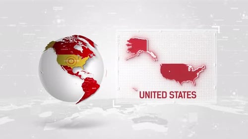 4K-Technologiekarte der Vereinigten Staaten neben dem Globus auf weißem Hintergrund