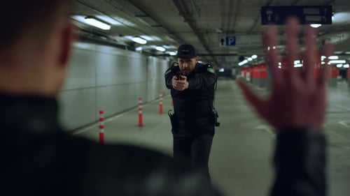 Police Confront Suspect in Underground Parking Garage