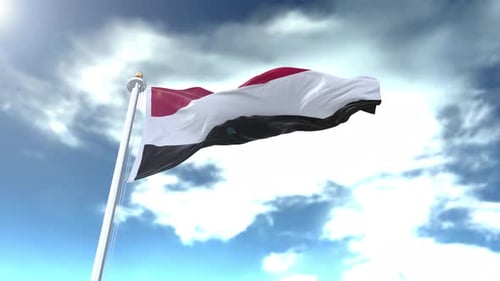 Realistic Waving Flag Animation Against a Cloudy Sky