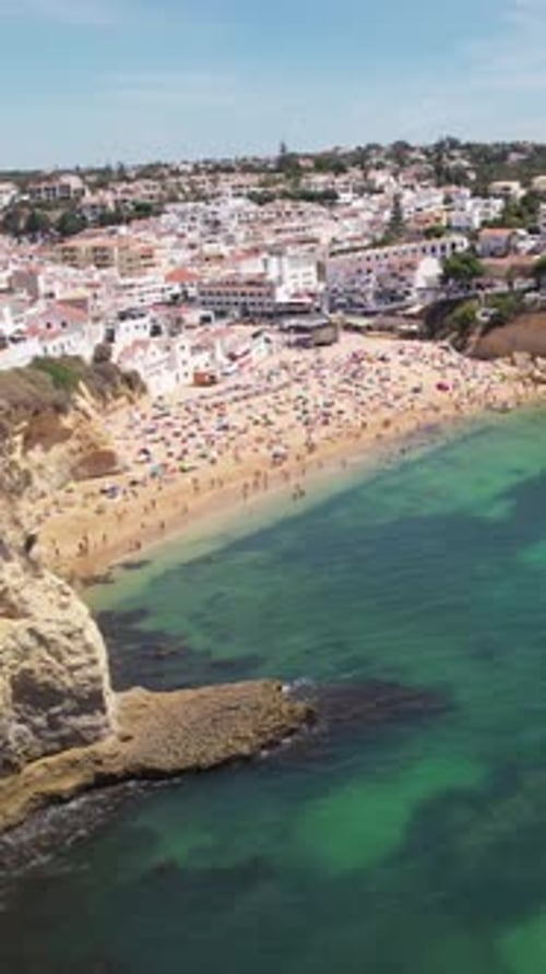 Vertical Video Beach and City of Carvoeiro. Algarve, Portugal