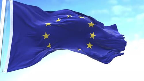 European Union Flag Waving Against Blue Sky