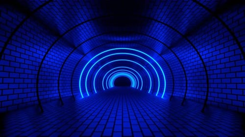 Blue Neon Strobe Brick Tunnel Background Vj Loop In 4K