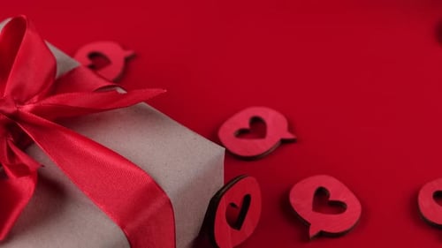 Stylish Gift with Red Ribbon and Hearts