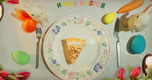 Easter Table Setting with Cake and Decorations