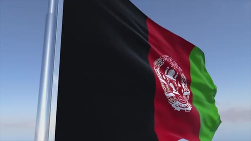 Realistic Waving Flag of Afghanistan Against Clear Blue Sky