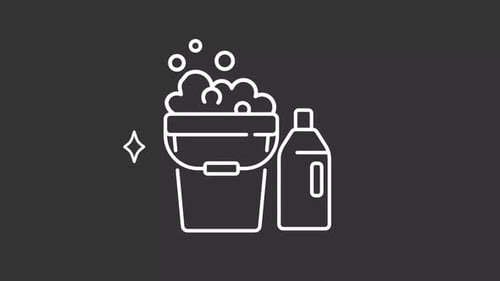 Animated Line Icon of Cleaning Supplies Bucket and Bottle