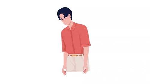 Flat Design Animated Character of Sad Man