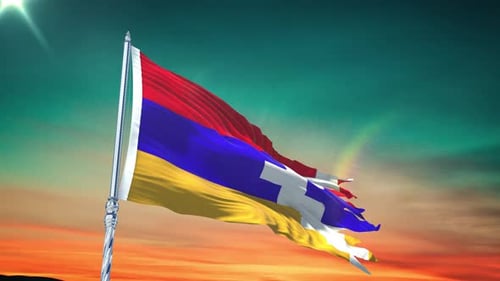 Waving Armenian Flag with Tattered Edges