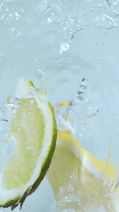 Vertical View Of Lemon into fresh water