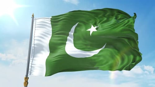 Realistic Waving Pakistan National Flag Against a Bright Blue Sky