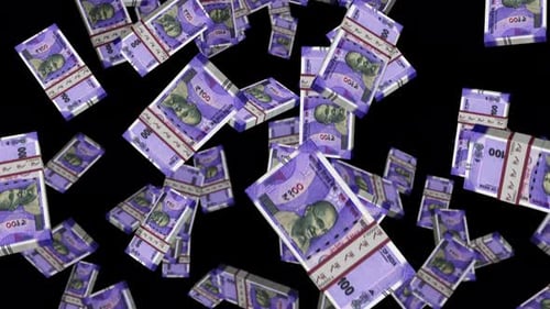 India Rupee 100 banknote packs falling loop