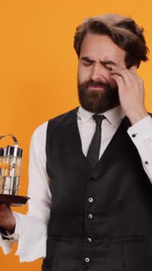 Vertical Video Sick Employee with Painful Migraine