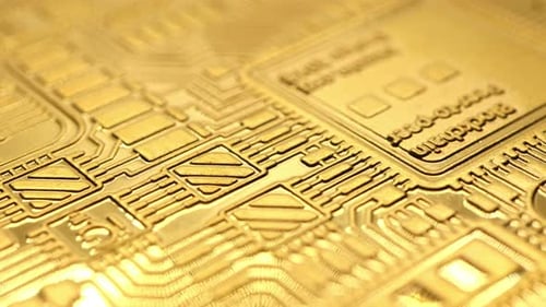 rotating real golden bitcoin, backside 4k macro shot