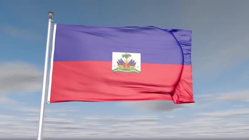 Realistic Haiti National Flag Waving Animation with Blue Sky
