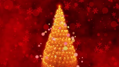 Sparkling Golden Christmas Tree Particle Build Up Animation