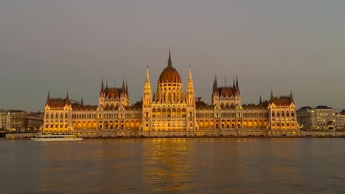 Impressive Beauiful View of Grandeur Building of Budapest Parliament Evening