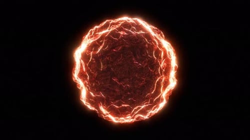 Orange burning magic sphere of fire, Energy particle fireball, circular fire shock waves