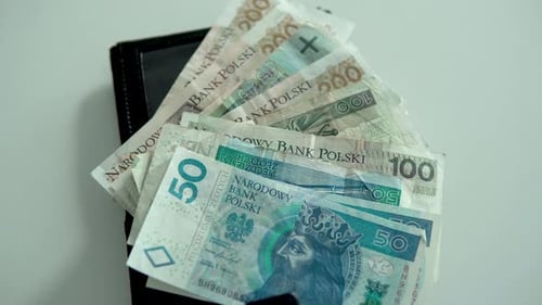 Polish Zloty Banknotes Displayed in Black Wallet