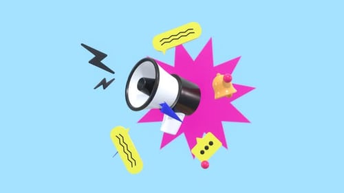 3D Animated Megaphone with Notification Icons