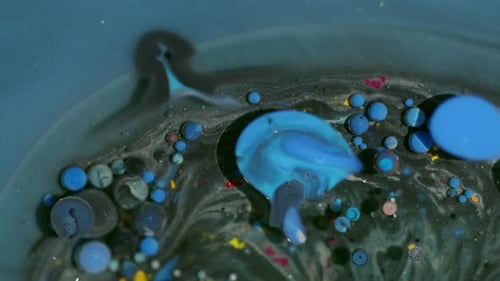 Abstract Liquid Art with Colorful Paint Bubbles