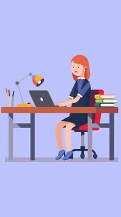 Employée de bureau tapant sur un ordinateur portable vertical
