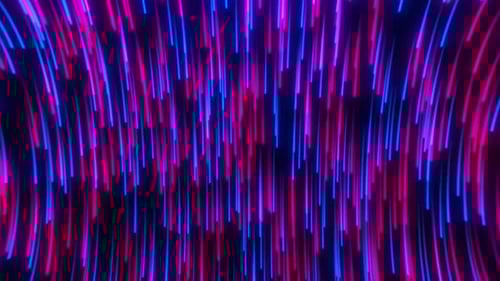 Bright neon particle flow in cyberpunk. Stream of luminous lines. Abstract rain of particles