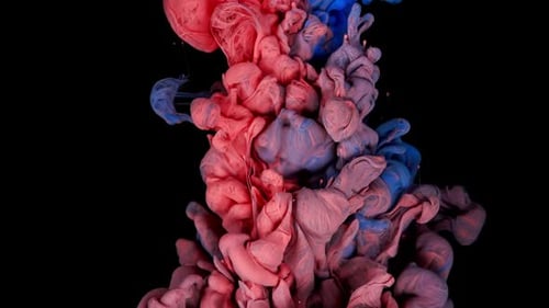 Whirling Ink Symphony Red and Blue Paint Drops Forming Colorful Cloud in Water Abstract Beauty