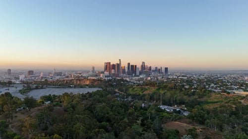 Aerial view of Los Angeles skyline, United States.